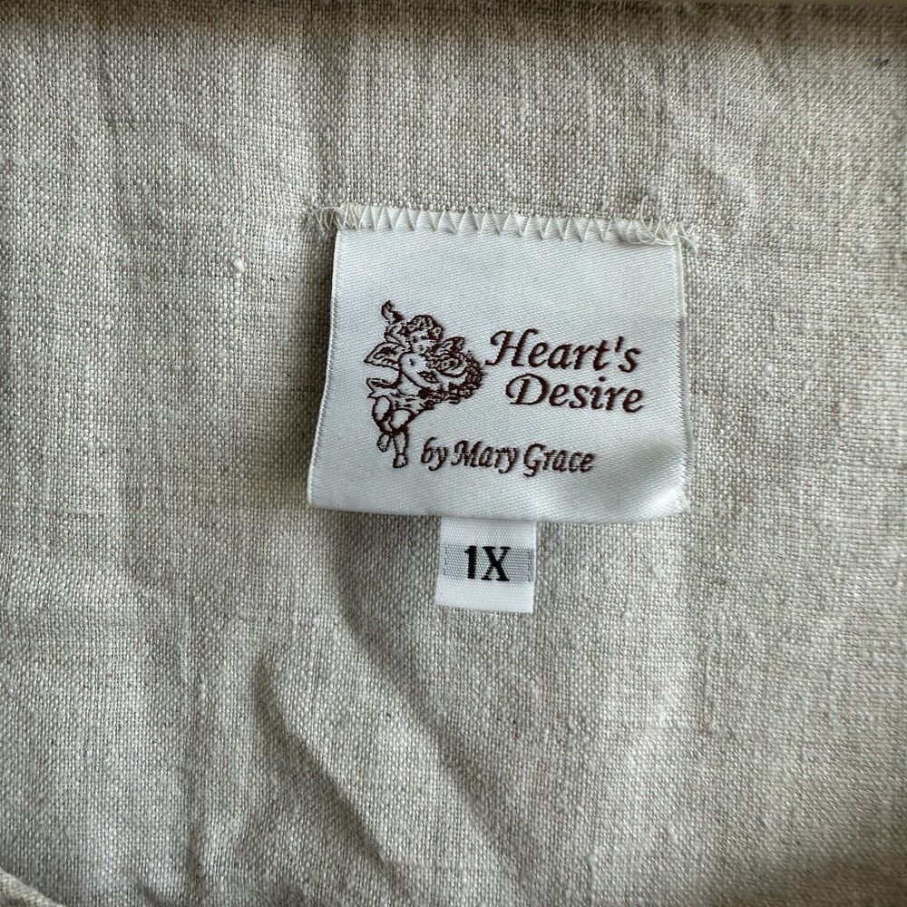 Hearts Desire By Mary Grace Tunic 1X  Linen Beige Lagenlook Asymmetrical Pockets - Picture 3 of 8